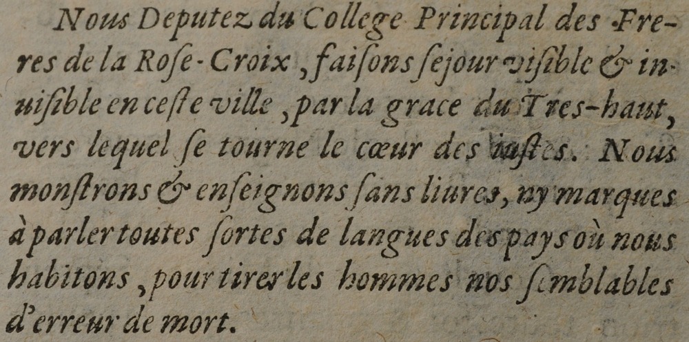 Texte de la première affiche rosicrucienne de 1623, telle que mentionnée dans le Mercure François